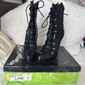 Sam Edelman Knox Black Lace-Up Ankle Leather Boots